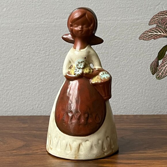 Other - Mid-Century Japanese Ceramic Flower Girl Clay Bell 5.25" Vintage
